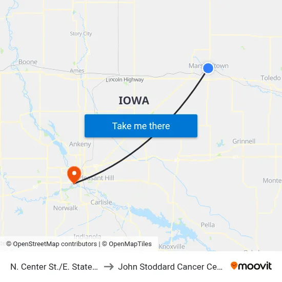 N. Center St./E. State St. to John Stoddard Cancer Center map