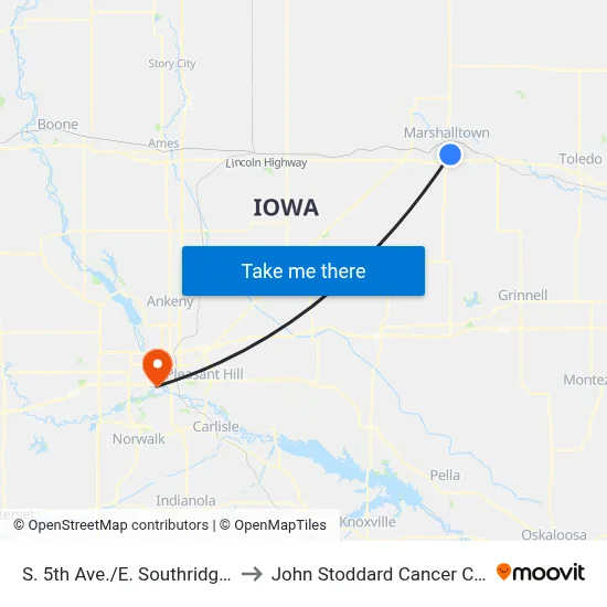 S. 5th Ave./E. Southridge Rd. to John Stoddard Cancer Center map