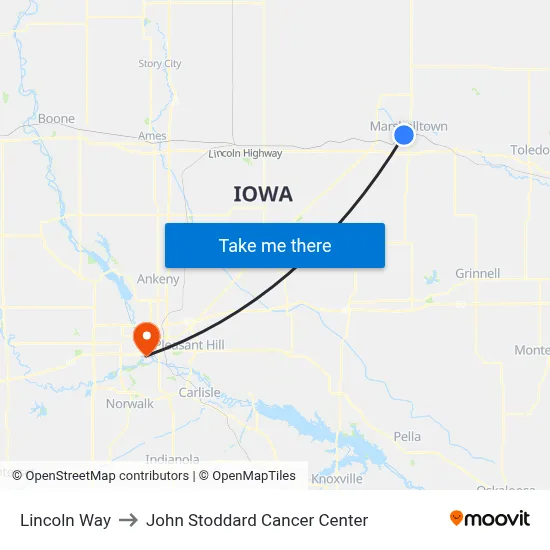 Lincoln Way to John Stoddard Cancer Center map