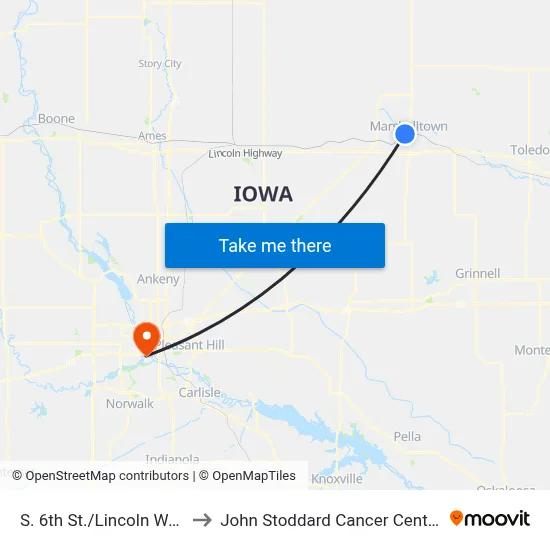 S. 6th St./Lincoln Way to John Stoddard Cancer Center map