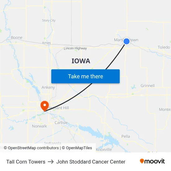 Tall Corn Towers to John Stoddard Cancer Center map