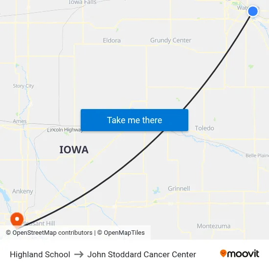 Highland School to John Stoddard Cancer Center map