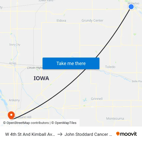 W 4th St And Kimball Ave (Eb) to John Stoddard Cancer Center map