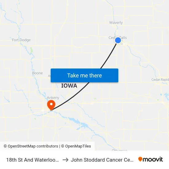 18th St And Waterloo Rd to John Stoddard Cancer Center map