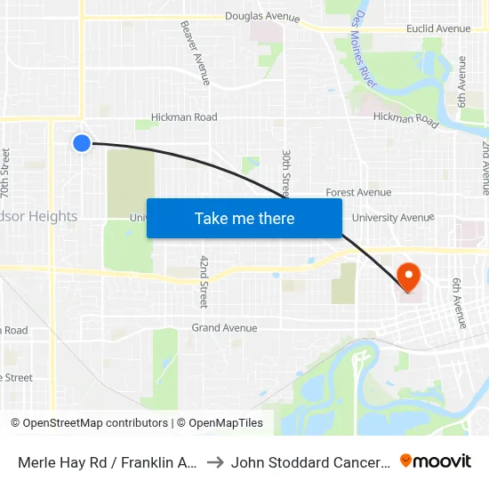 Merle Hay Rd / Franklin Ave, Dsm to John Stoddard Cancer Center map