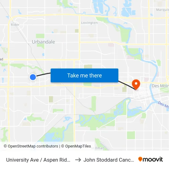 University Ave / Aspen Ridge Dr, Wdm to John Stoddard Cancer Center map