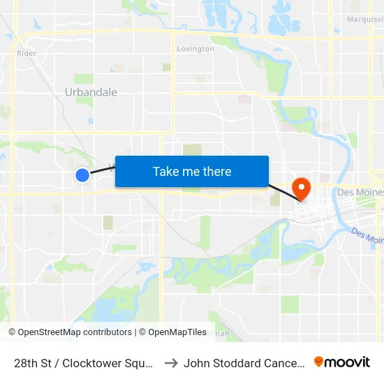 28th St / Clocktower Square, Wdm to John Stoddard Cancer Center map