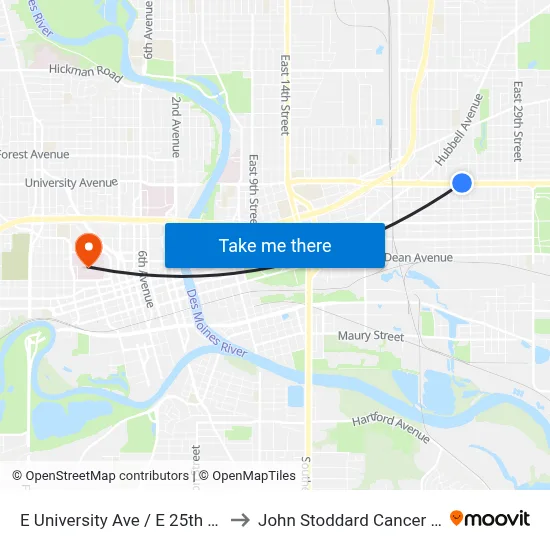E University Ave / E 25th St, Dsm to John Stoddard Cancer Center map