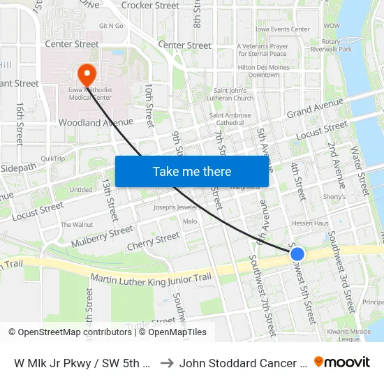 W Mlk Jr Pkwy / SW 5th St, Dsm to John Stoddard Cancer Center map
