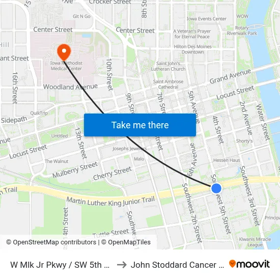 W Mlk Jr Pkwy / SW 5th St, Dsm to John Stoddard Cancer Center map