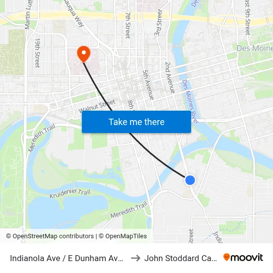 Indianola Ave / E Dunham Ave (Far-Side), Dsm to John Stoddard Cancer Center map