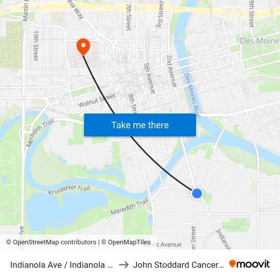 Indianola Ave / Indianola Rd, Dsm to John Stoddard Cancer Center map