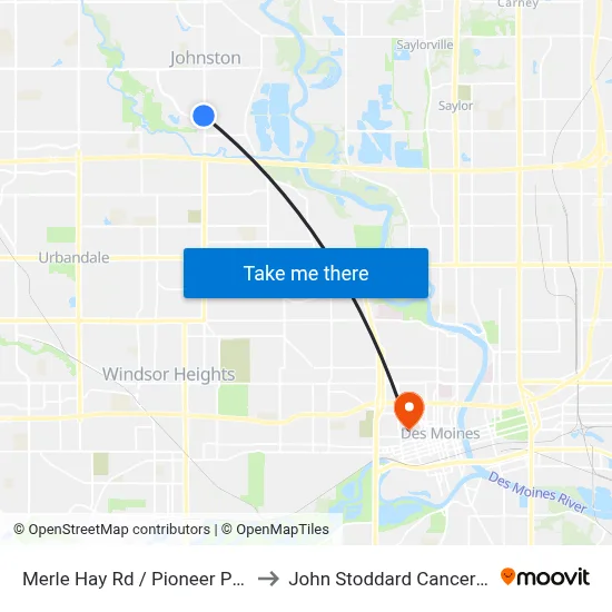 Merle Hay Rd / Pioneer Pkwy, Jst to John Stoddard Cancer Center map