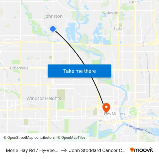 Merle Hay Rd / Hy-Vee, Jst to John Stoddard Cancer Center map