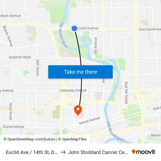 Euclid Ave / 14th St, Dsm to John Stoddard Cancer Center map