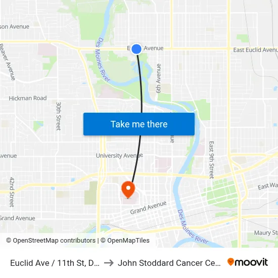 Euclid Ave / 11th St, Dsm to John Stoddard Cancer Center map