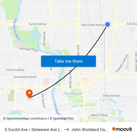 E Euclid Ave / Delaware Ave (Far-Side), Dsm to John Stoddard Cancer Center map