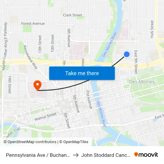 Pennsylvania Ave / Buchanan St, Dsm to John Stoddard Cancer Center map