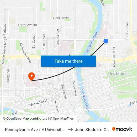 Pennsylvania Ave / E University Ave (Far-Side), Dsm to John Stoddard Cancer Center map