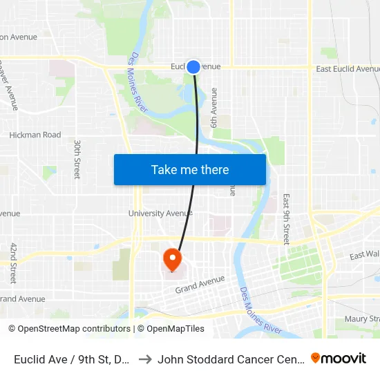 Euclid Ave / 9th St, Dsm to John Stoddard Cancer Center map