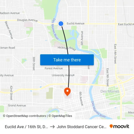 Euclid Ave / 16th St, Dsm to John Stoddard Cancer Center map