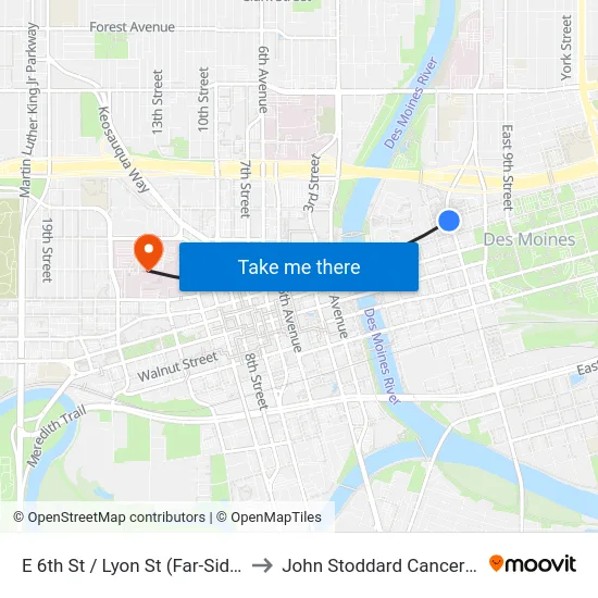 E 6th St / Lyon St (Far-Side), Dsm to John Stoddard Cancer Center map