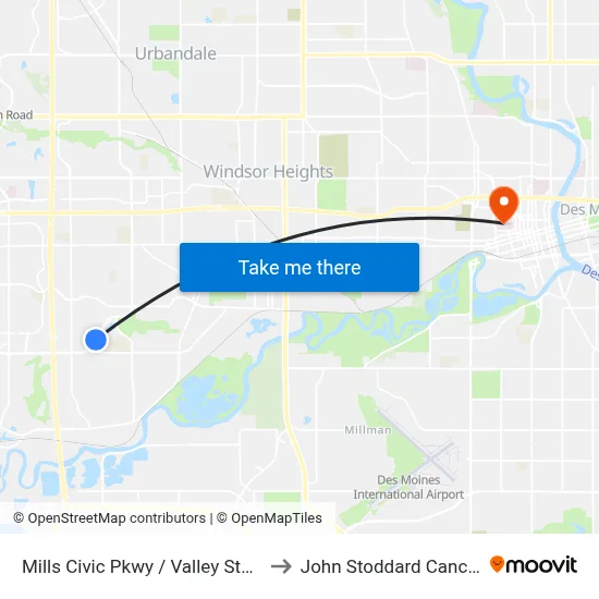 Mills Civic Pkwy / Valley Stadium, Wdm to John Stoddard Cancer Center map