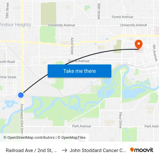 Railroad Ave / 2nd St, Wdm to John Stoddard Cancer Center map