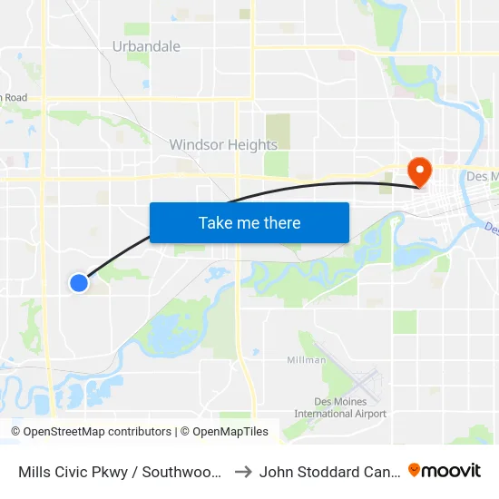 Mills Civic Pkwy / Southwoods Knolls, Wdm to John Stoddard Cancer Center map
