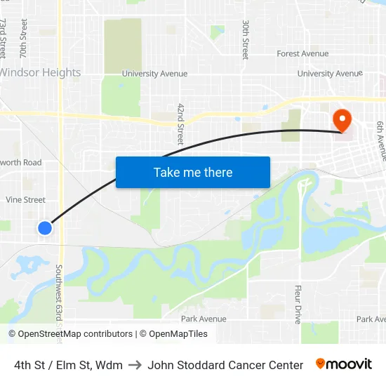 4th St / Elm St, Wdm to John Stoddard Cancer Center map