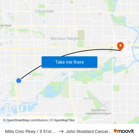 Mills Civic Pkwy / S 51st St, Wdm to John Stoddard Cancer Center map