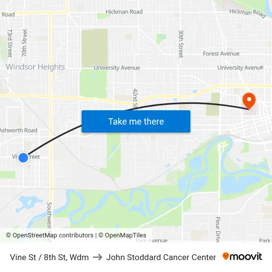 Vine St / 8th St, Wdm to John Stoddard Cancer Center map