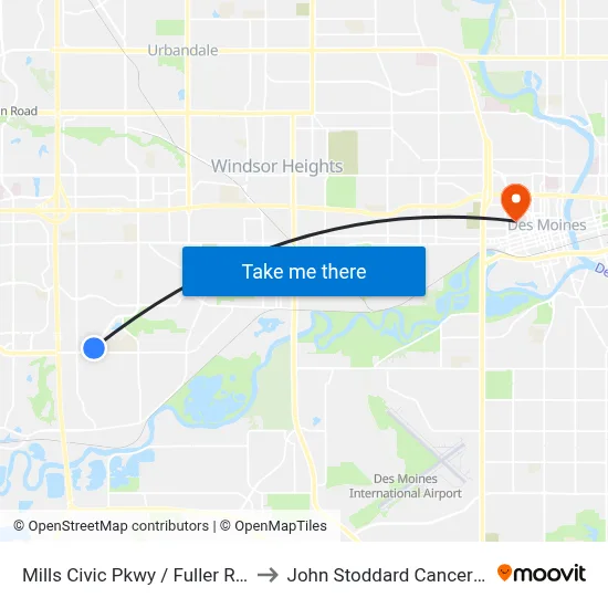 Mills Civic Pkwy / Fuller Rd, Wdm to John Stoddard Cancer Center map