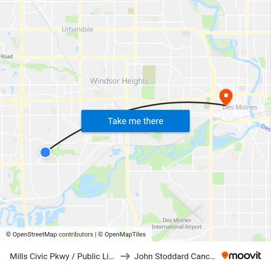 Mills Civic Pkwy / Public Library, Wdm to John Stoddard Cancer Center map