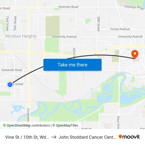Vine St / 10th St, Wdm to John Stoddard Cancer Center map