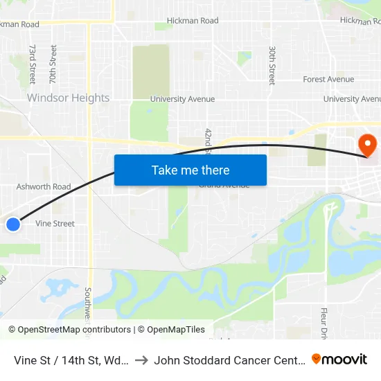Vine St / 14th St, Wdm to John Stoddard Cancer Center map
