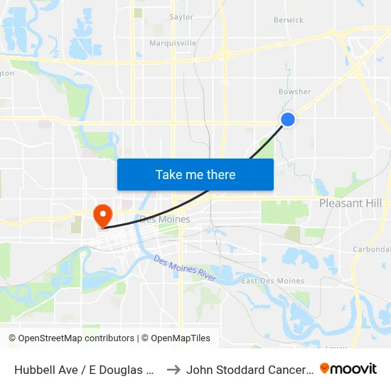 Hubbell Ave / E Douglas Ave, Dsm to John Stoddard Cancer Center map