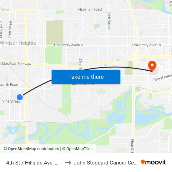 4th St / Hillside Ave, Wdm to John Stoddard Cancer Center map