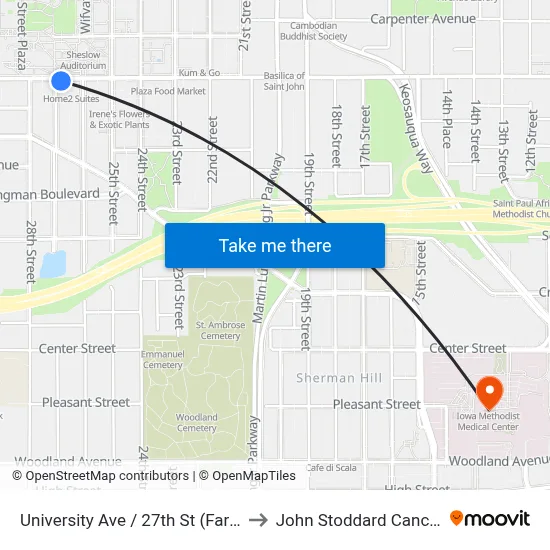 University Ave / 27th St (Far-Side), Dsm to John Stoddard Cancer Center map
