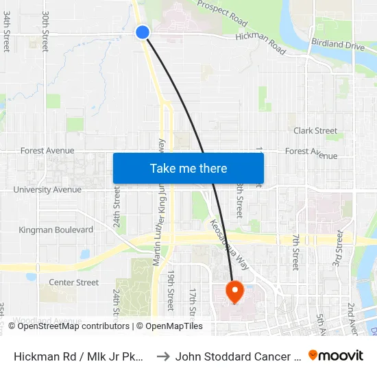 Hickman Rd / Mlk Jr Pkwy, Dsm to John Stoddard Cancer Center map