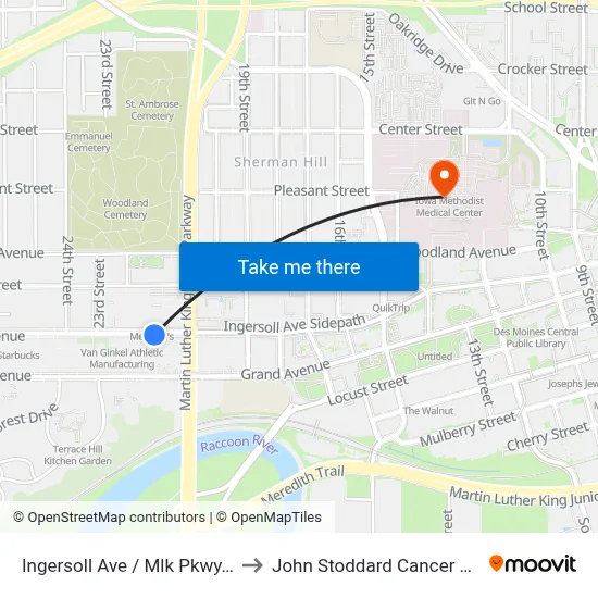 Ingersoll Ave / Mlk Pkwy, Dsm to John Stoddard Cancer Center map