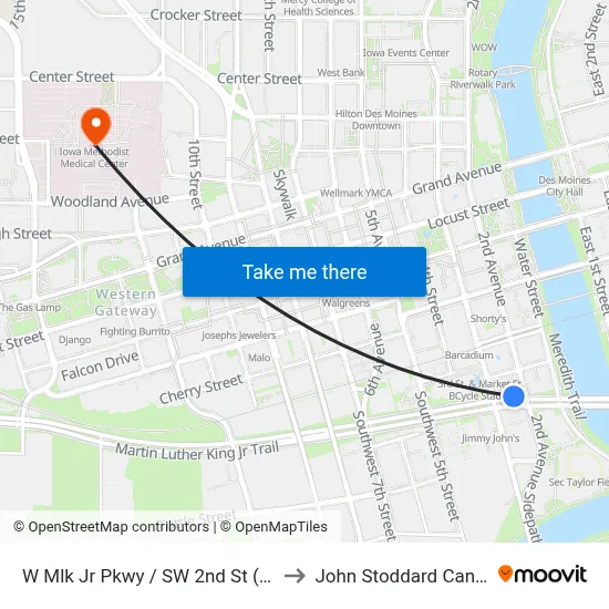 W Mlk Jr Pkwy / SW 2nd St (Far-Side), Dsm to John Stoddard Cancer Center map