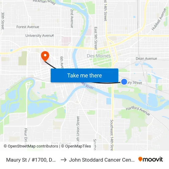 Maury St / #1700, Dsm to John Stoddard Cancer Center map