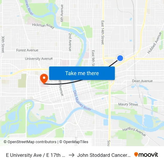 E University Ave / E 17th Ct, Dsm to John Stoddard Cancer Center map