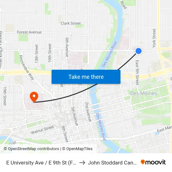 E University Ave / E 9th St (Far-Side), Dsm to John Stoddard Cancer Center map