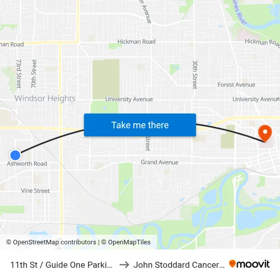 11th St / Guide One Parking, Wdm to John Stoddard Cancer Center map