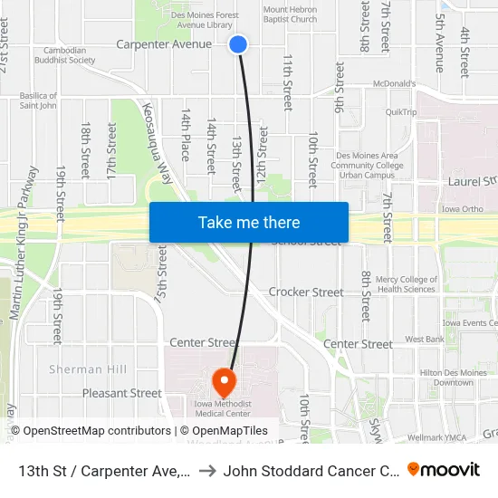 13th St / Carpenter Ave, Dsm to John Stoddard Cancer Center map