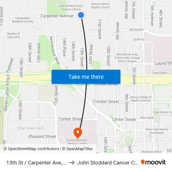 13th St / Carpenter Ave, Dsm to John Stoddard Cancer Center map