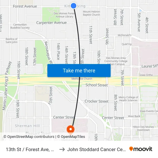 13th St / Forest Ave, Dsm to John Stoddard Cancer Center map
