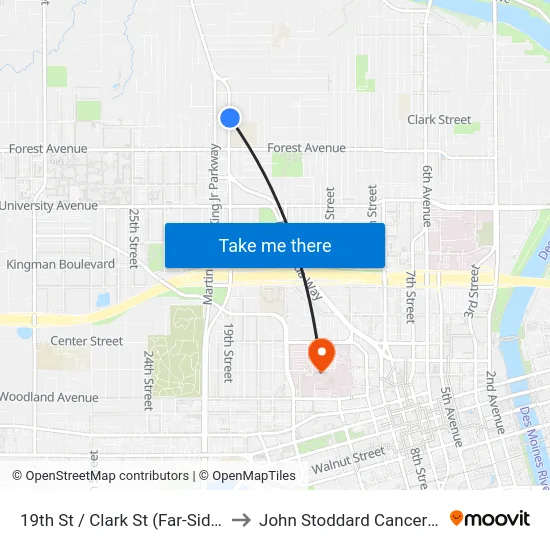 19th St / Clark St (Far-Side), Dsm to John Stoddard Cancer Center map
